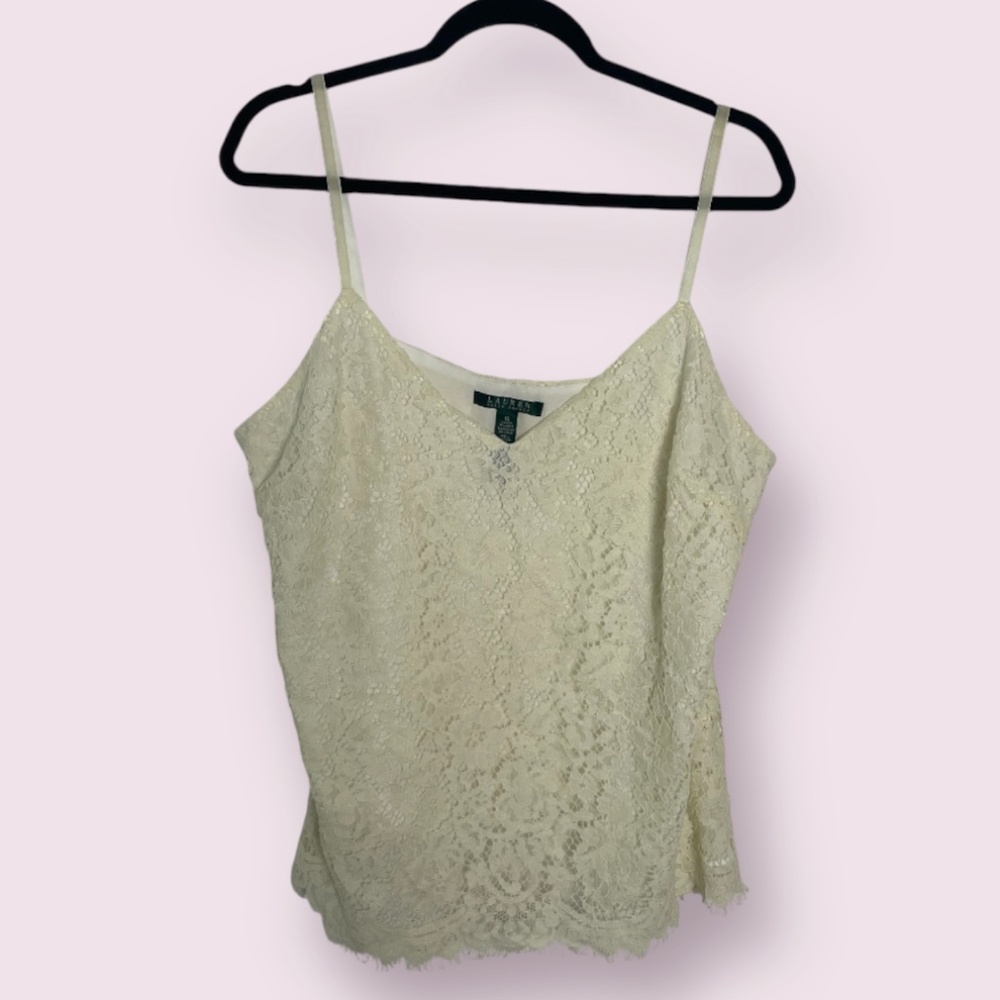 Ralph Lace Classy Party Elegant Chic Floral Classic Velvet Strap Blouse Cami